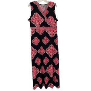 Chicos Boho Babydoll Liquid Knit VNeck Maxi Dress Mandala Medallion Sleeveless L